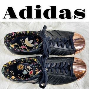 ADIDAS LIMITED EDITION Superstar 80s Rose Gold Black Leather Sneakers, Men’s 6.5